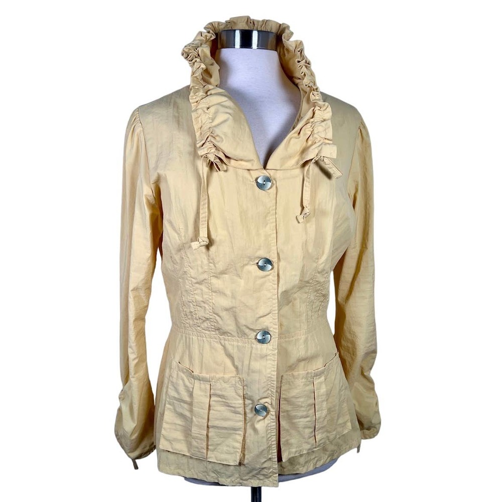 Hanna For La Journee Women's Drawstring Collared Jacket 6-8 Yellow Button Up EUC